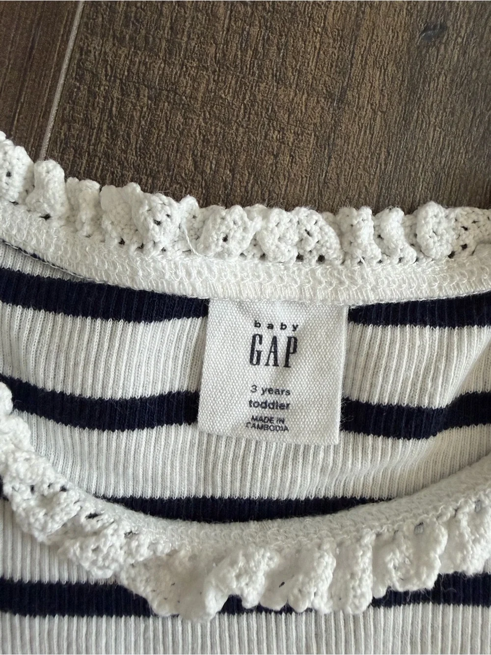 GAP White and Navy Striped Ruffle-Trim Tank Top
